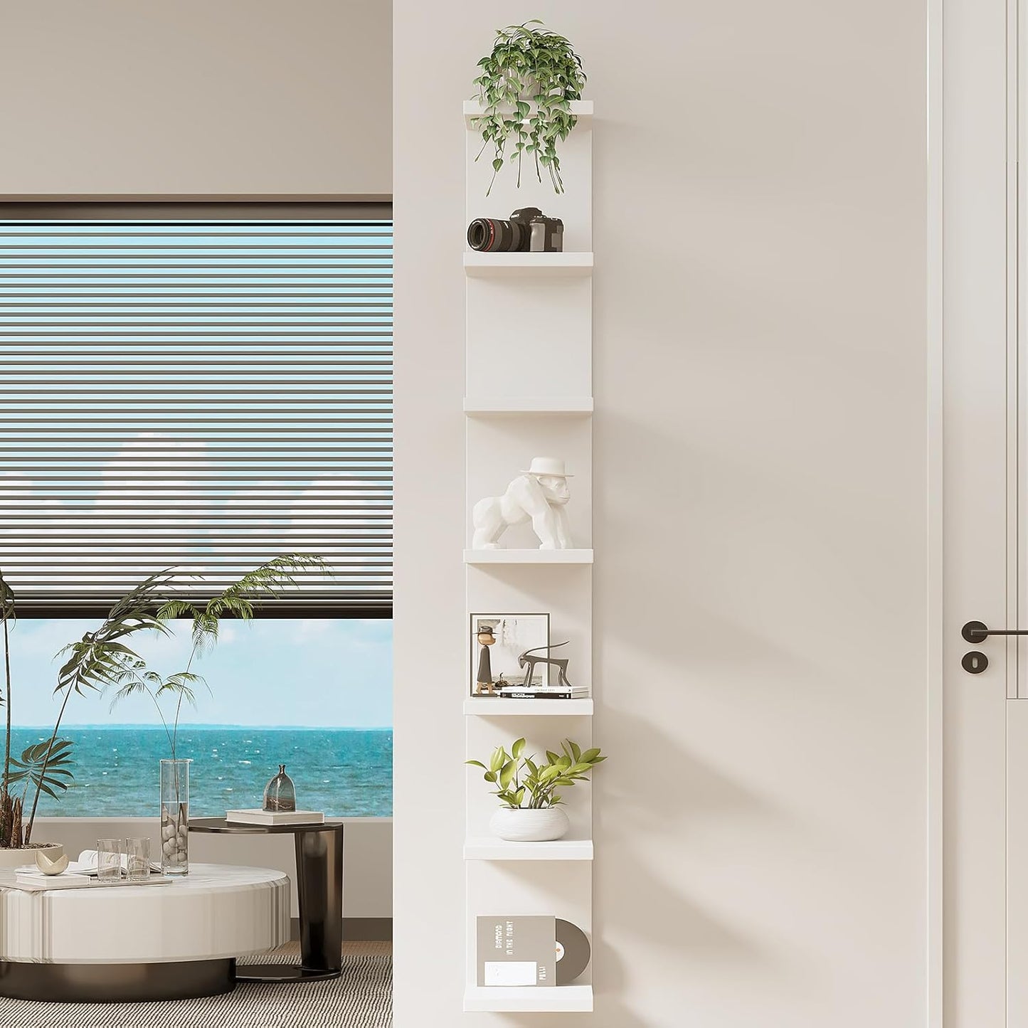 LitaEther Versatile 7 Tier Wall Shelf Unit,White Lack Wall Shelf,Display Floating Shelf with LED Remote Control Light