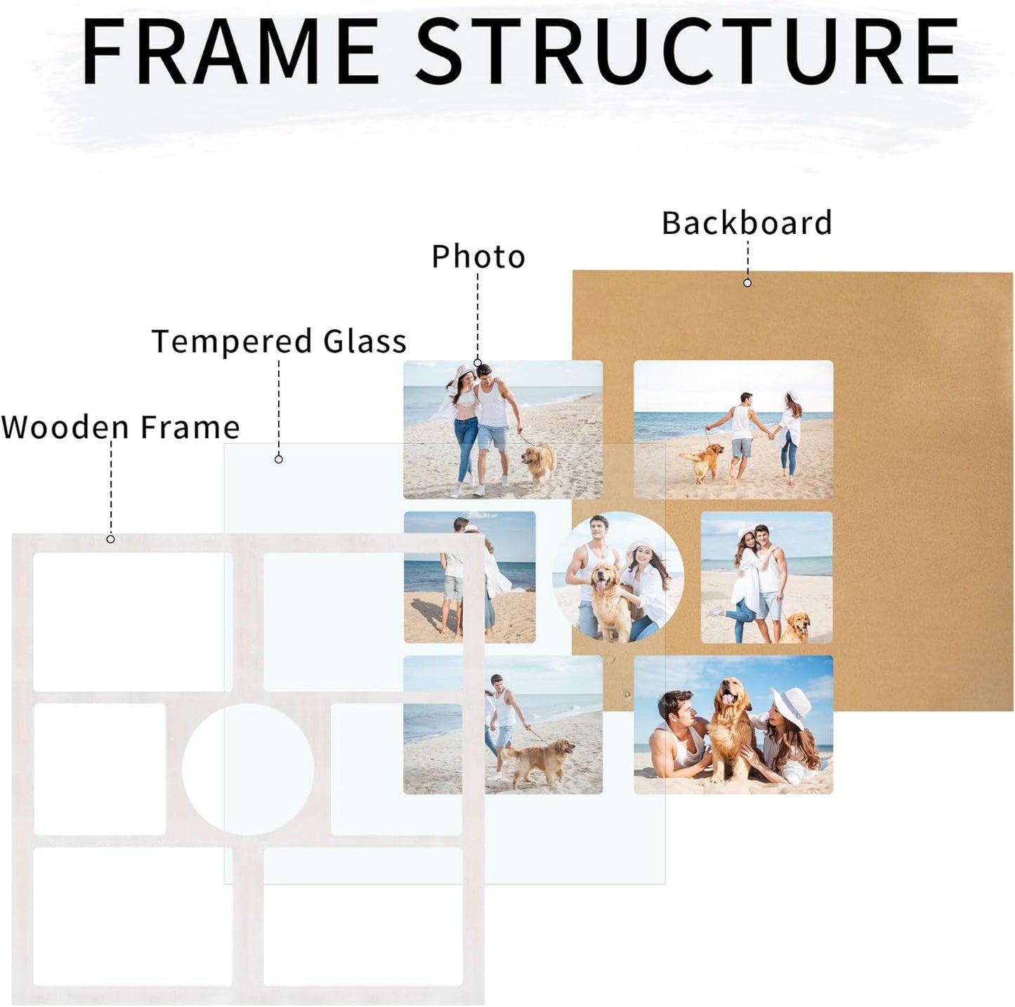 YESKAY 4x6 Picture Frame Collage for Wall Decor, Multiple Photo Collage Frames with Tempered Glass, 7-Opening for 4 x 6 Picture Frames, Rustic Brown, 1 Pack