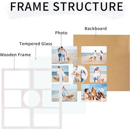 YESKAY 4x6 Picture Frame Collage for Wall Decor, Multiple Photo Collage Frames with Tempered Glass, 7-Opening for 4 x 6 Picture Frames, Rustic Brown, 1 Pack