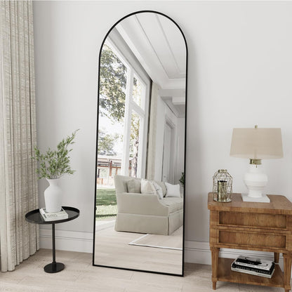 Dewfig Arched Full Length Mirror, 76"x34" Large Floor Mirror, Full Body Mirrors for Leaning or Hanging, Standing Mirrors for Bedroom, Living Room,Dressing Room, Aluminum Alloy Frame, Black