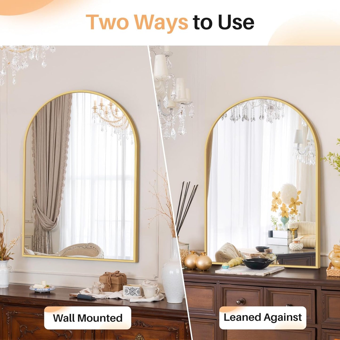 Bathroom Mirror for Wall, 24 Inch Round Mirror, Matte Black Metal Framed Circle Vanity Mirror for Bathroom Bedroom Living Room Entryway, Anti-Rust, Tempered Glass, Hanging or Leaning