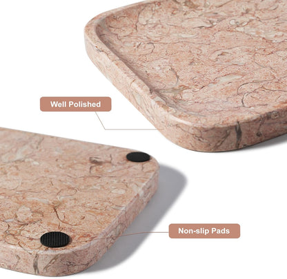Koville Romano Travertine Tray, 12"x8" Natural Stone Vanity Tray for Countertop Bathroom Kitchen Dresser, Decorative Marble Catchall Trays for Perfume Jewelry, Rectangular Serving Tray(Beige)