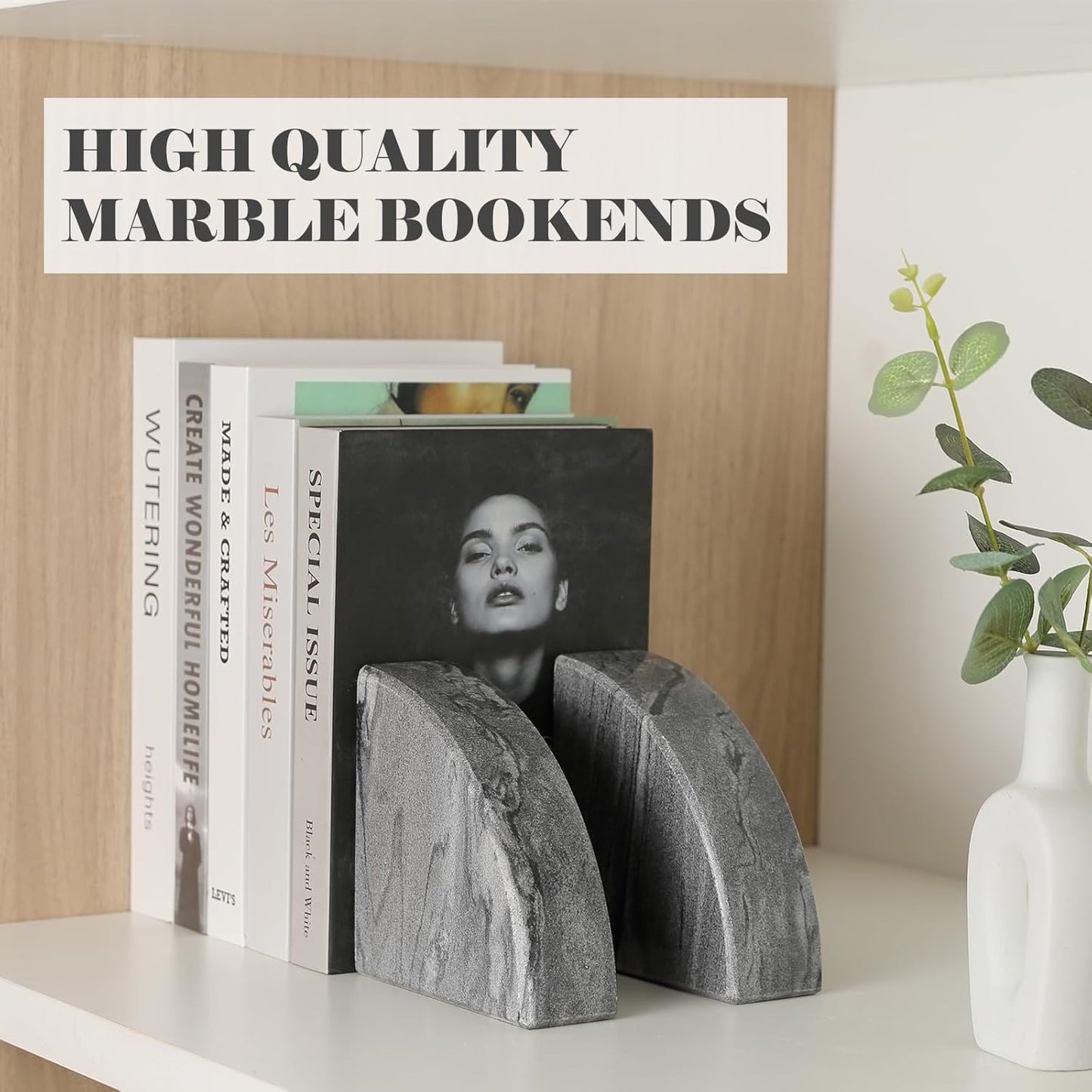 Karibiber Travertine Bookends for Heavy Books, Marble Decorative Bookends for Shelves, Heavy-Duty Stone Book Ends for Hardback Book & Cookbooks, Unique Book Stopper & Holder, Travertino Italy