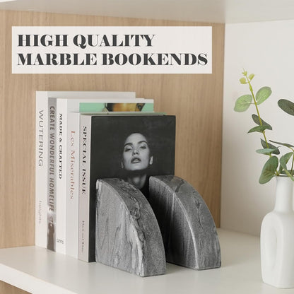 Karibiber Travertine Bookends for Heavy Books, Marble Decorative Bookends for Shelves, Heavy-Duty Stone Book Ends for Hardback Book & Cookbooks, Unique Book Stopper & Holder, Travertino Italy
