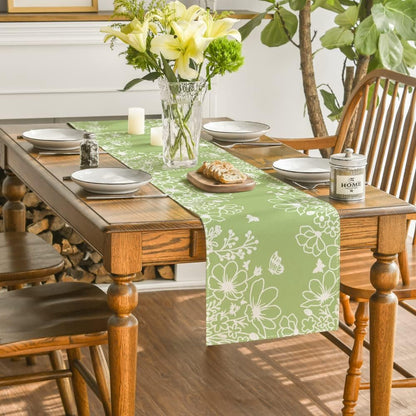 Artoid Mode Pink Bloom Flowers Butterfly Spring Table Runner, Seasonal Holiday Kitchen Dining Table Decoration for Home Party Indoor 13x72 Inch
