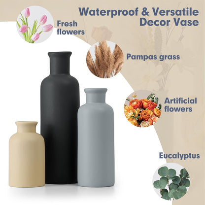 Modern Ceramic Vase Set of 5, Vases Home Decor Rustic Farmhouse Decorative Vase Pottery Vases for Bouquet Pampas Grass Dried Fresh Flowers, Table Living Room Kitchen Bedroom