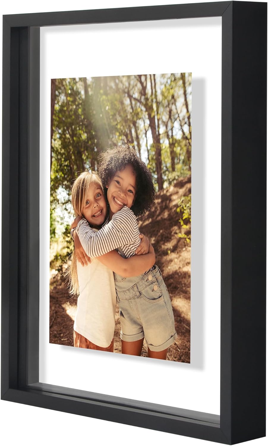 Americanflat Aluminum 11x14 Floating Picture Frame with Shatter-Resistant Glass - Use as 8x10 Picture Frame or Display 11x14 Photo - Signature Float Collection - Photo Frames for Wall Display - Black
