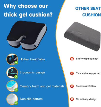 Seat Cushions for Office Chairs Wheelchair Cushion for Long Sitting Back Pain，Memory Foam Seat Car Computer Desk Chair Cushion，Coccyx Cushion for Tailbone Pain Relief Cushion Office Chair Black