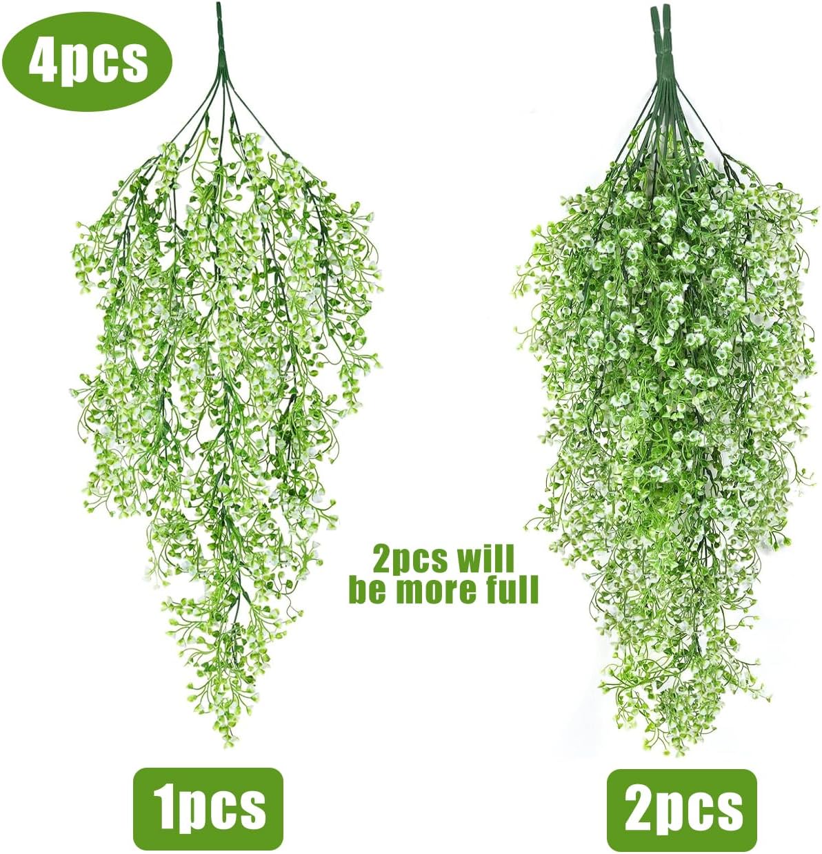 RECUTMS Fake Hanging Plants Artificial Ferns for Outdoor Hanging Faux Plants Vine Ivy Faux Fern Hanging Vines Wall Plants for Home Garden Party Wedding Decor (White 4P)