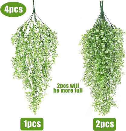RECUTMS Fake Hanging Plants Artificial Ferns for Outdoor Hanging Faux Plants Vine Ivy Faux Fern Hanging Vines Wall Plants for Home Garden Party Wedding Decor (White 4P)