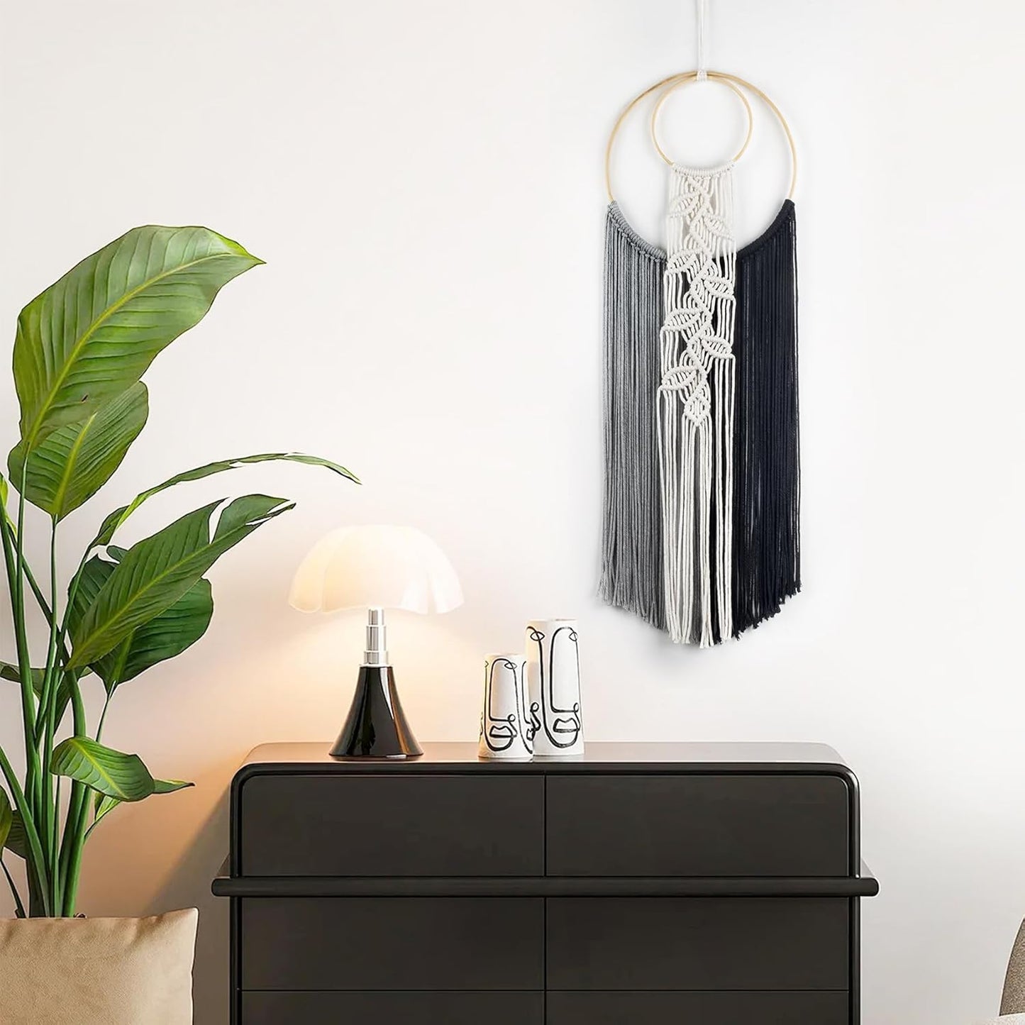 LB Boho Macrame Wall Hanging - Green and Beige Handmade Cotton Woven Decor, Modern Geometric Bohemian Tapestry Wall Decor for Bedroom Living Room Home (31.5"x9.84") Nature-Inspired Room Decor