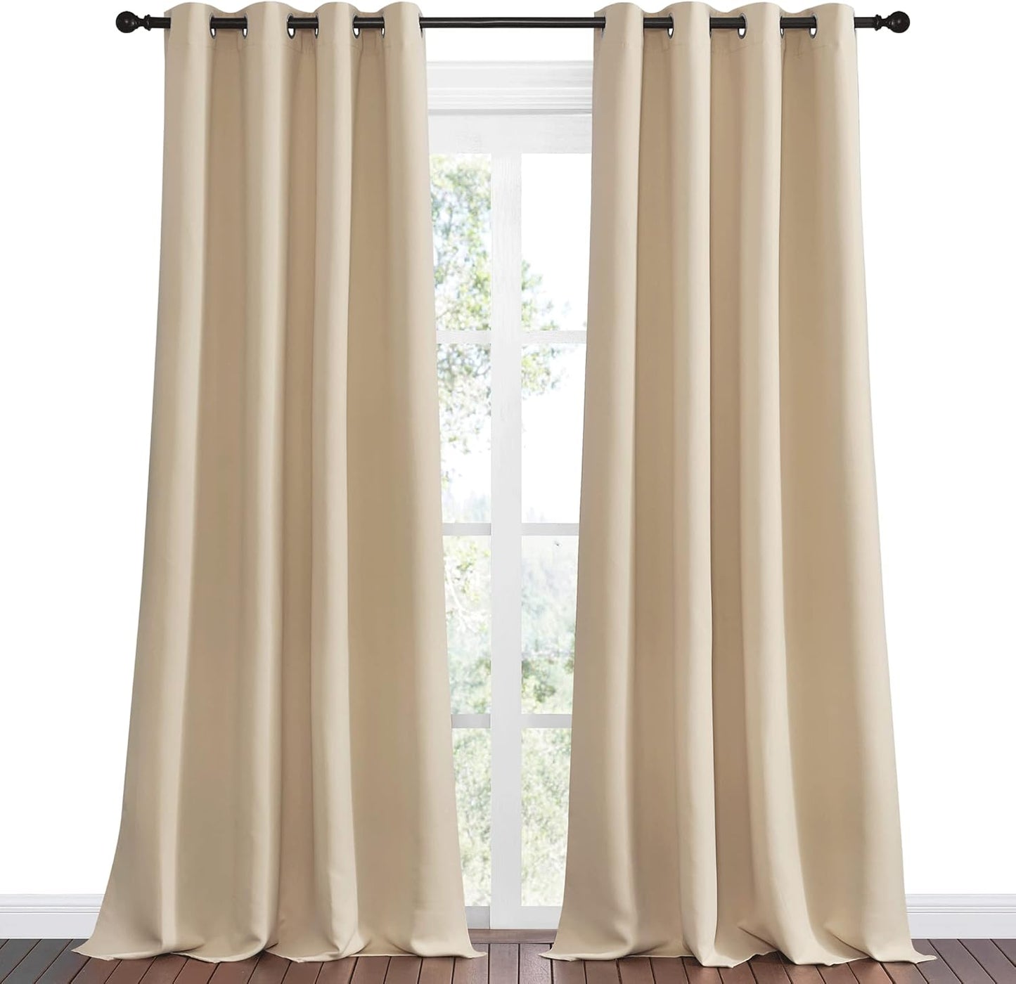 NICETOWN Halloween Pitch Black Solid Thermal Insulated Grommet Blackout Curtains/Drapes for Bedroom Window (2 Panels, 42 inches Wide by 63 inches Long, Black) - Colors D