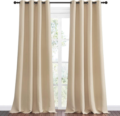 NICETOWN Halloween Pitch Black Solid Thermal Insulated Grommet Blackout Curtains/Drapes for Bedroom Window (2 Panels, 42 inches Wide by 63 inches Long, Black) - Colors D