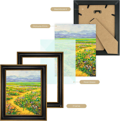 Golden State Art, 11x14 Photo Frame with Mat for Pictures 8x10 and Real Glass (Dark Gold Brown & Bronze Pewter Panel with White Color Mat, 1.25 Inch Frame Border)
