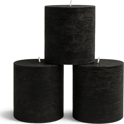 CANDWAX 3x4 inch Pillar Candles Set of 3 – Unscented Dripless Rustic Dark Blue Candles for Room Decor, Weddings, Centerpieces