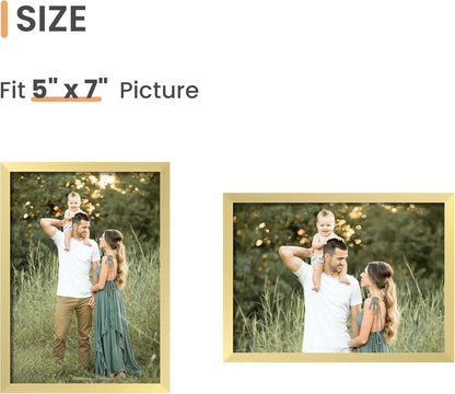 upsimples 5x7 Picture Frame Set of 3, Made of High Definition Glass for 5 x 7 Black Frames, Wall and Tabletop Display Thin Border Photo Frame for Home Décor