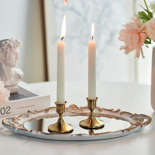 Willceka Gold Taper Candle Holder, Brass Candlestick Holders, Vintage Metal for Table Centerpieces Wedding Christmas Decor (Gold, 2 Pcs)