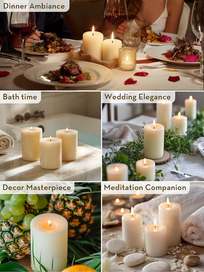 Ashlux 3x4 Inch White Pillar Candles, Set of 3 Wax, 56 Hours Long Burning, Unscented and Dripless Pillar Candles Bulk for Christmas Lights, Wedding, Parties, Spas, Home Decorative