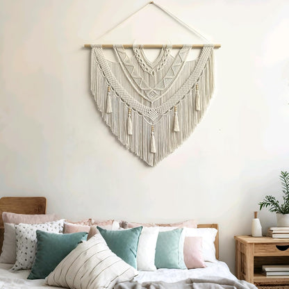 guzhiou large macrame wall hanging - Boho Tapestry Macrame Wall Decor Art- Chic Bohemian Handmade Woven Tapestry Home Decoration for Bedroom Living Room Apartment Wedding Party - 43"x32" (Wood bead)