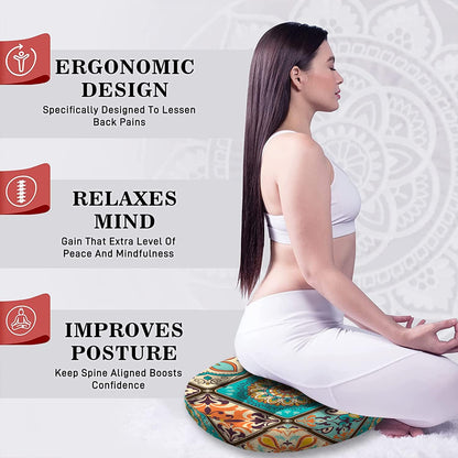 Mandala Meditation Cushion, Boho Meditation Mat, Meditation Pillows for Sitting on Floor, Cushions for Sitting in Home and Outdoor, Square Floor Pillow Cushion Seating for Yoga Accessories 22'' X 22''