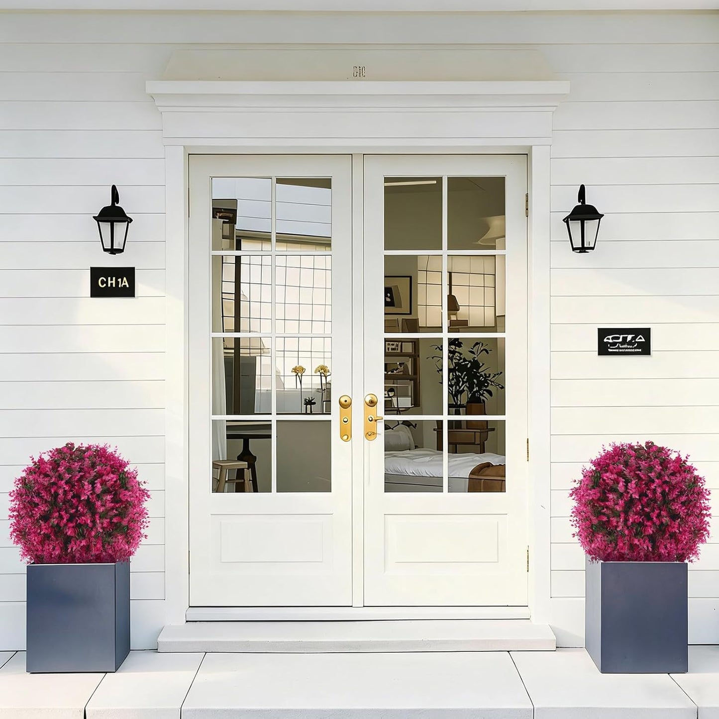 Artificial Lavender Topiary Ball Trees, 2 Set of UV Resistant Fake Evergreen Shrubs Bushes Plants with Ground Spike, Fake Plants for Outdoor Indoor Front Porch Garden
