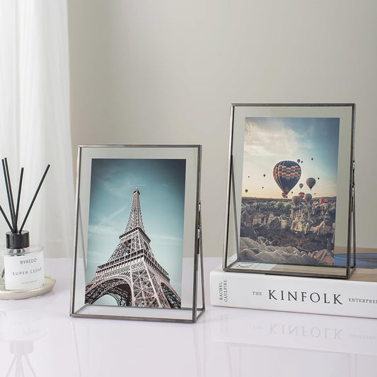 Gold Floating Picture Frame Set of 2, 10"x12" Glass Pressed Flower Picture Frames, Tabletop Standing Glass Floating Frame for 8x10 Photo Display