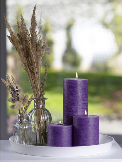 CANDWAX 3x4 inch Pillar Candles Set of 3 – Unscented Dripless Rustic Dark Blue Candles for Room Decor, Weddings, Centerpieces