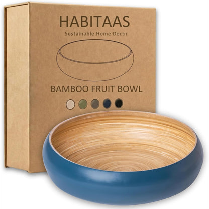 Fruit Bowl for Kitchen Counter – Handmade Spun Bamboo, Large 11.75" Fruit Basket, Eco-Friendly Decorative Serving Bowl for Home Decor, Produce Storage & Centerpiece (Gray)