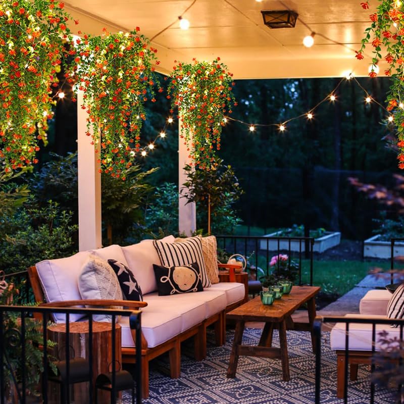 RECUTMS Artificial Hanging Plants Fake Hanging Plant Faux Eucalyptus Leaf Greenery Vine Outdoor UV Resistant Plastic Plants Home Garden Wedding Party Indoor Outdoor Decorations(White)