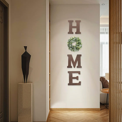 Pinkpum Wood Home Sign with Artificial Eucalyptus Wreath for O, Hanging Farmhouse Wall House Decor Wood Letters for Wall Art Rustic Home Decor, Wall Decor for Living Room Kitchen Entryway (Black)