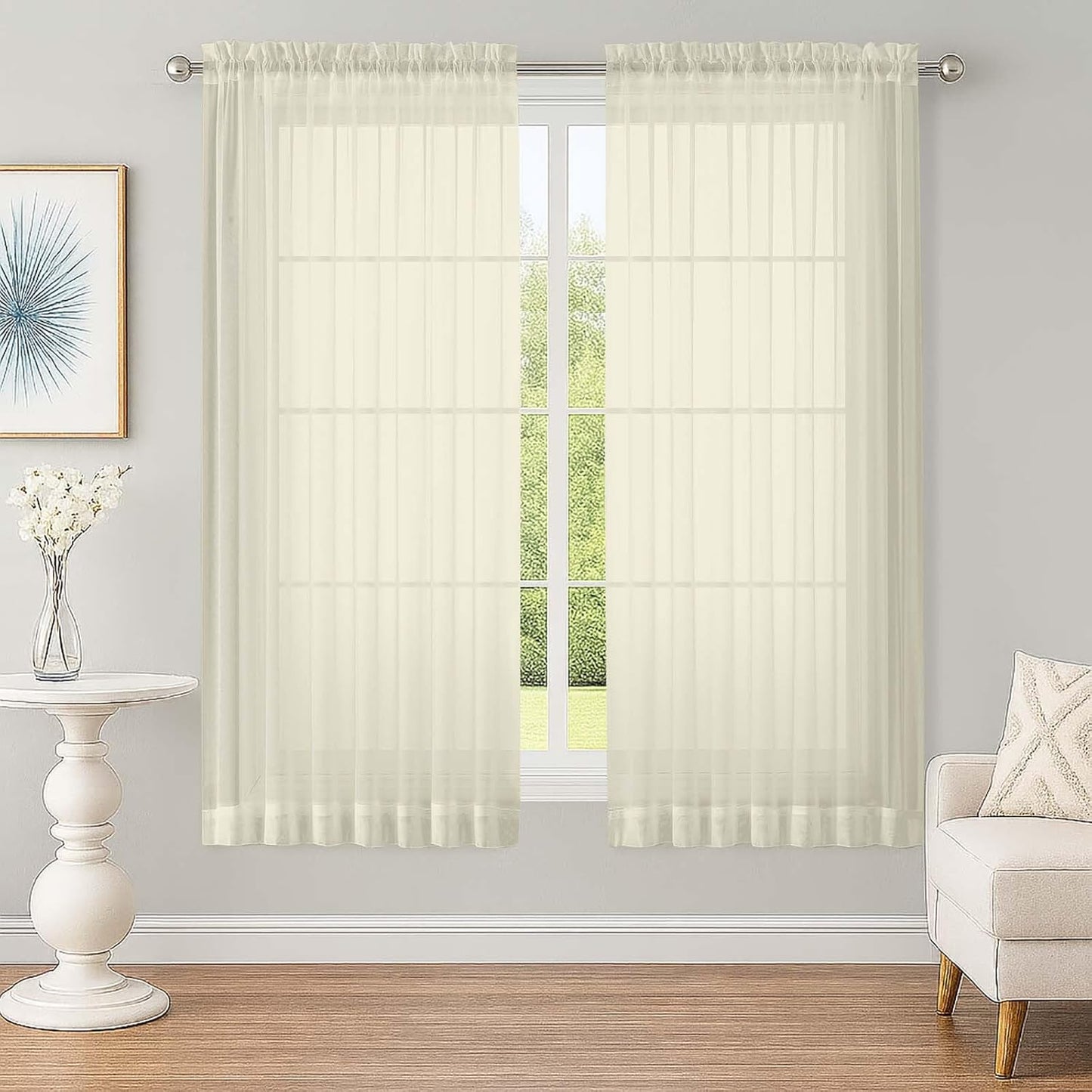 OWENIE Sheer Curtains 84 inches Long 2 Panels Set for Living Room/Bedroom, Rod Pocket Voile Sheer Panel Drapes, White, 2pcs, Each 42" W x 84" L - Colors B