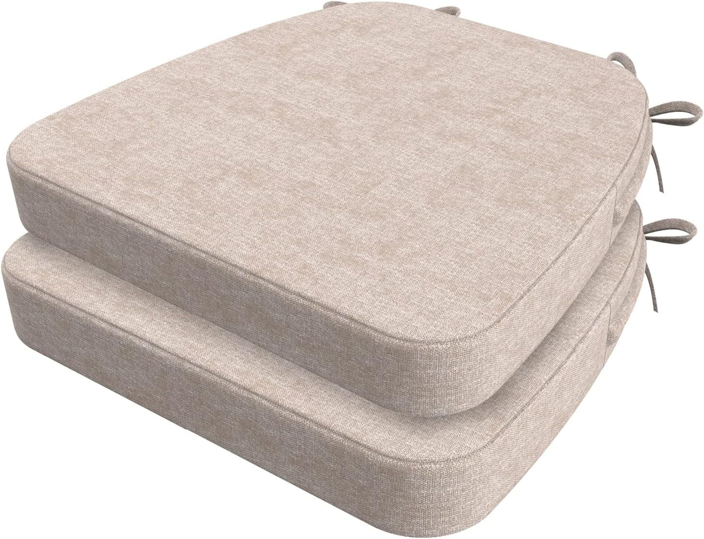AAAAAcessories D-Shaped Chair Cushions, 2" Thick Dining Chair Pads with Ties and Removable, Machine-Washable Cover, 17" x 16", Set of 4, Oatmeal Beige - Colors B