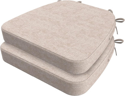 AAAAAcessories D-Shaped Chair Cushions, 2" Thick Dining Chair Pads with Ties and Removable, Machine-Washable Cover, 17" x 16", Set of 4, Oatmeal Beige - Colors B