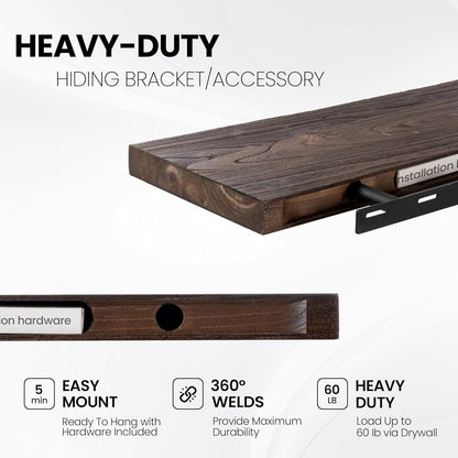 Floating Shelves 36 Inches Long - 8 Inch Deep Rustic Premium Solid Pine Wood for Storage - Farmhouse Wall Mounted for Living Room - Heavy-Duty Metal Bracket - 36" W x 8" D - Set of 2 - White Color