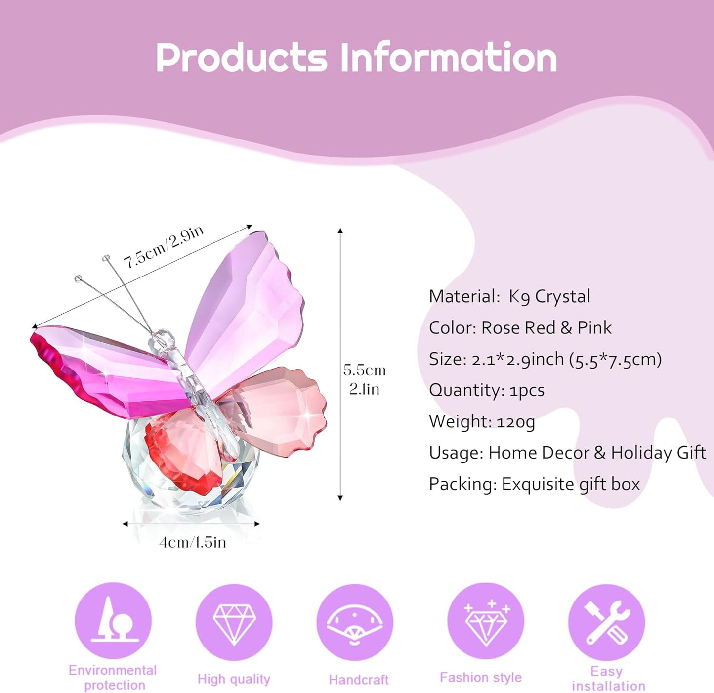 H&D HYALINE & DORA Crystal Cut Butterfly Animal Ornament Decoration for Office Table Home Bedroom