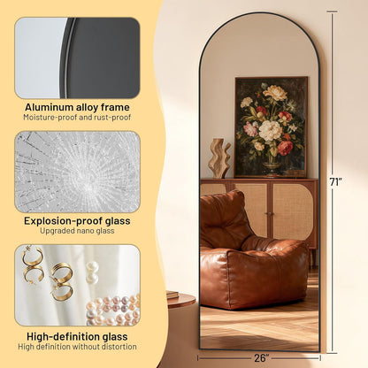 Simple Deluxe Arched Full Length Mirror, 71"x26"Large Floor Mirrors, for Wall Door Bedroom Bathroom Living Room (Gold)
