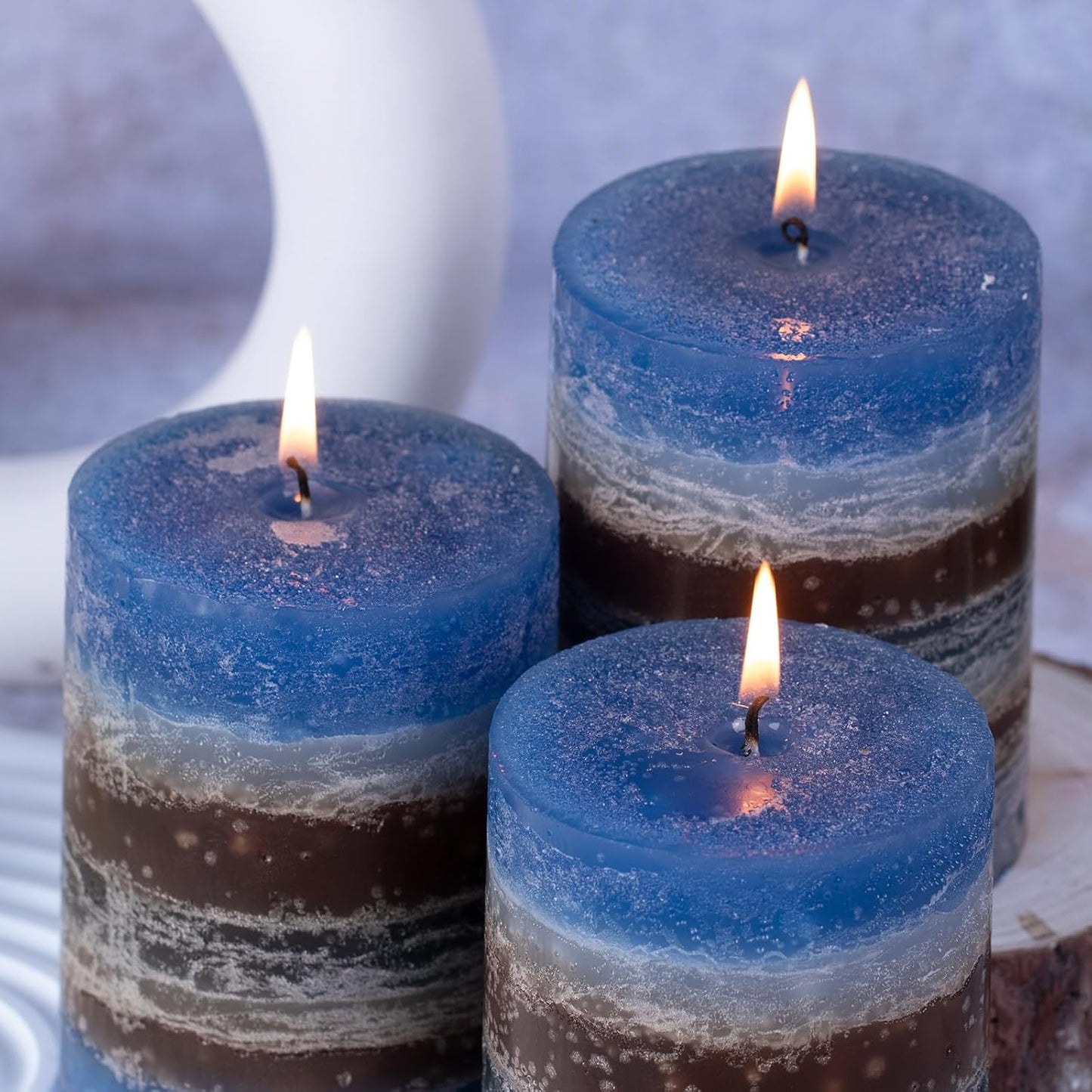 KONNI Coffee Layered Pillar Candles Set of 3, 3"x 4" Unscented Pillar Candles Bulk, 39 Hours Long Burning Candles, Smokeless&Dripless Round Candle for Wedding, Home Decoration, Parties, Spas, Dinner