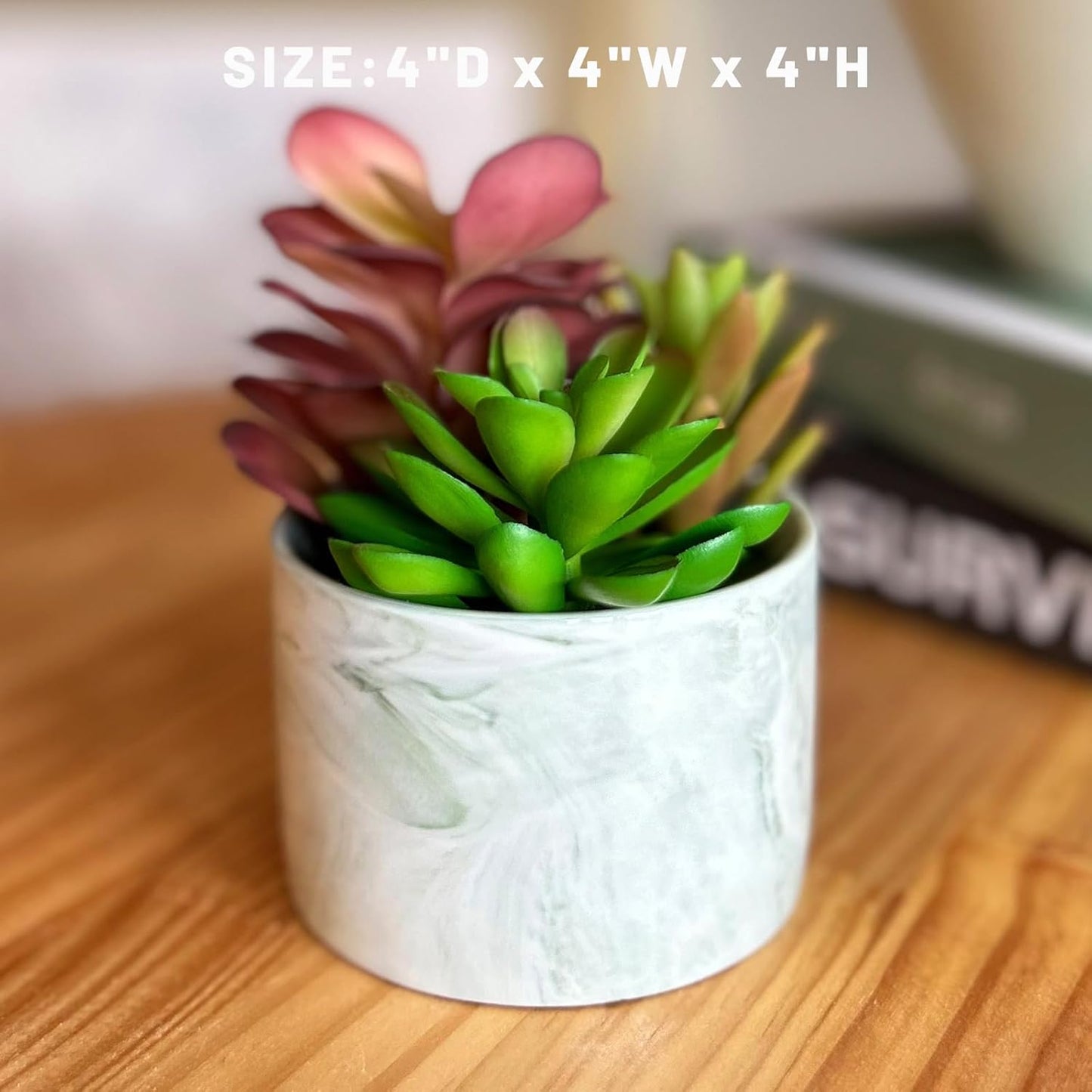 Artificial Plants Succulent Flowers in Ceramic Planter 2 Pack Small Fake Plants Potted for Home Office Desk Decor Farmhouse Living Room Bedroom Shelves Decoration