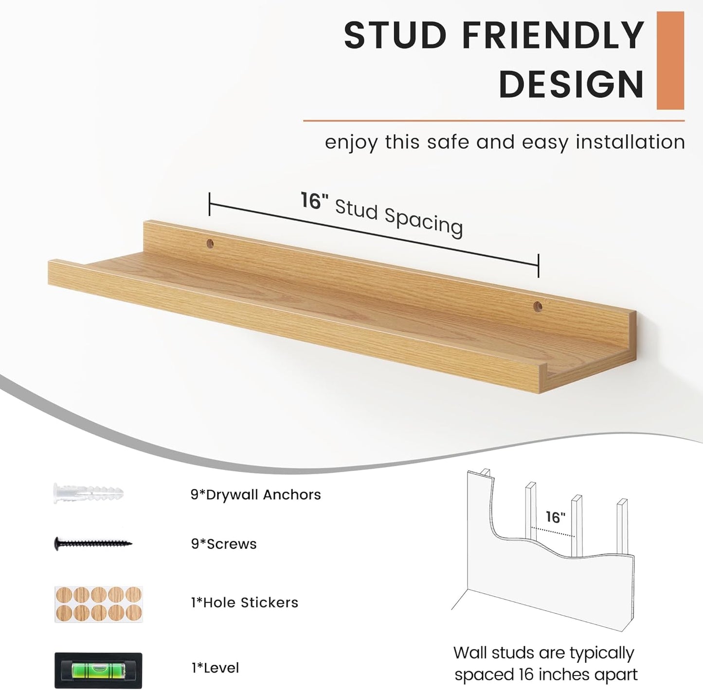 FLYJOE Floating Picture Ledge Shelves for Wall Set of 4, 48 Inch Wall Shelves with Lip Long Large Nursery Book Shelf for Toys Storage Kids Bookshelf Wall Mounted Living Room Bedroom Decor Frames