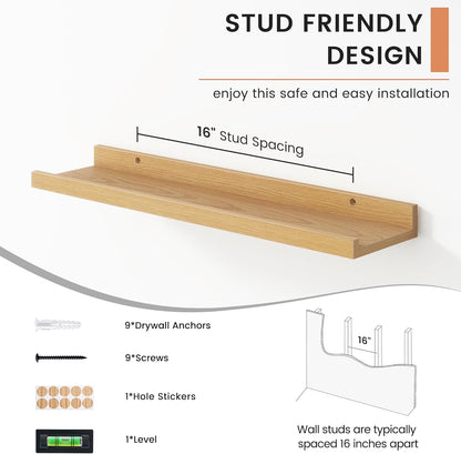 FLYJOE Floating Picture Ledge Shelves for Wall Set of 4, 48 Inch Wall Shelves with Lip Long Large Nursery Book Shelf for Toys Storage Kids Bookshelf Wall Mounted Living Room Bedroom Decor Frames