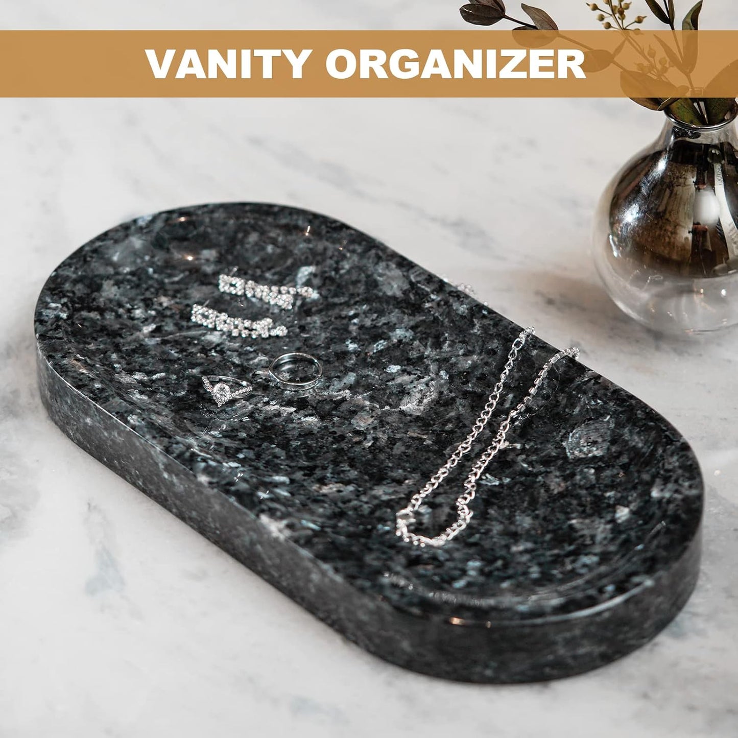 Koville Italian Travertine Tray, 12"x6" Vanity Decorative Marble Tray for Countertop, Catchall Tray for Perfume, Candles, Jewelry Dish Tray