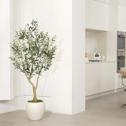 LYERSE Olive Trees Artificial Indoor - Faux Olive Tree 7ft with Large Olive Branches and Lifelike Fruits - Fake Olive Tree for Modern Home Office House Living Room Decor
