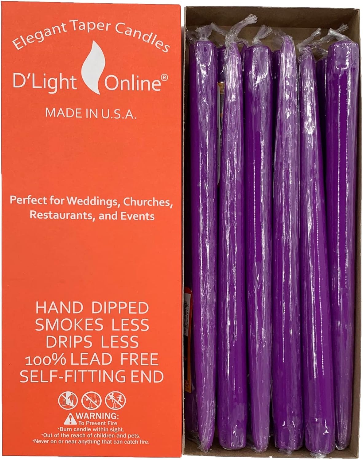D'light Online White Taper Candles, 10 Inch Premium Quality Candles Hand-Dipped Tapered Candles, Dripless, Smokeless and Unwrapped Bulk Pack for Events - Set of 12 (10 Inch, White)