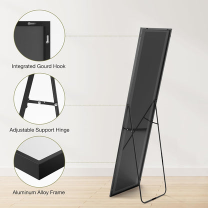 OLIXIS Black Arched Full Length Mirror 60"x16" for Bedroom, Full Body Mirror with Stand, Hanging or Leaning for Wall, Aluminum Alloy Thin Frame Floor Standing for Living Room