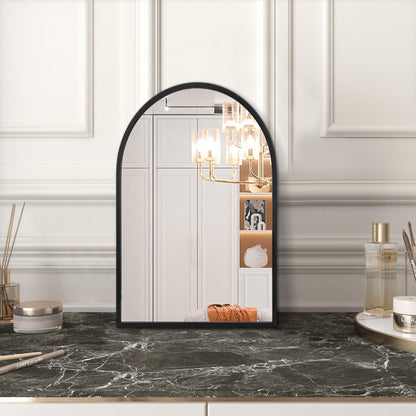 Black Arched Wall Mirror Aluminum Alloy Frame Bathroom Mirror Brushed Metal Vanity Wall Mounted Mirror for LivingRoom Bedroom Entryway Room Home Decor 16"x12"