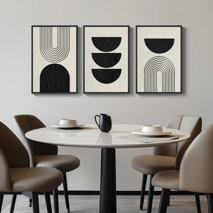 Large Framed Black and White Abstract Wall Art for Living Room, 3 Piece Big Modern Canvas Prints Paintings Artwork for Walls, Minimalist Abstract Art Pictures for Hallway, Office Wall Decor 24x36 In