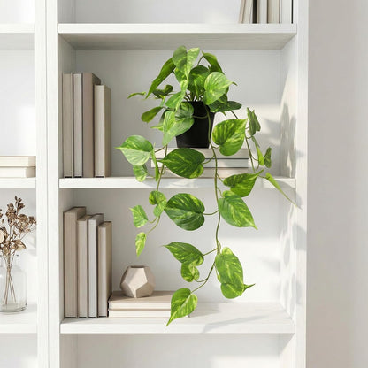 Artificial Pothos Hanging Plants 2 Pack with Pots, Realistic Fake Hanging Plants Indoor, Faux Greenery Vines for Shelf, Bathroom, Living Room, Office Decor