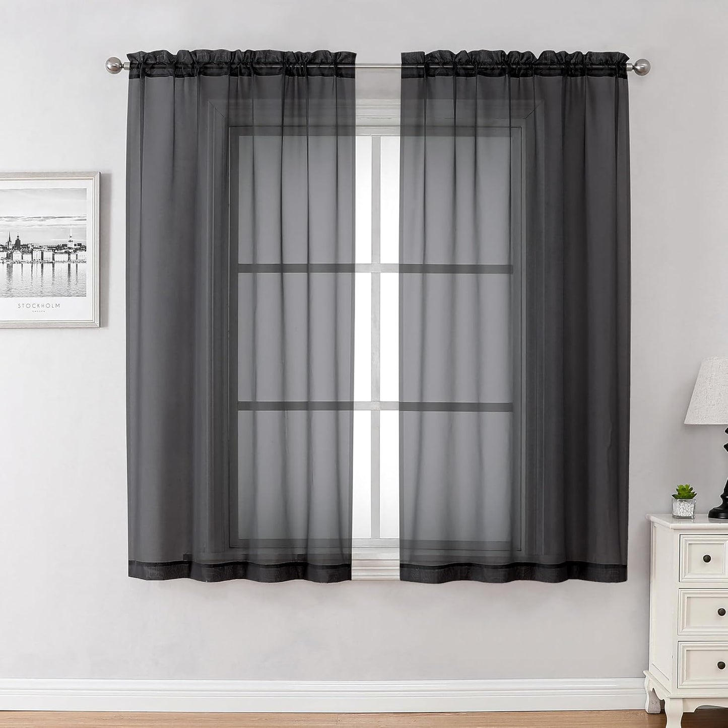 Chyhomenyc Sheer White Valances for Windows 2 Pack, Small Window Curtains for Living Room Bathroom Cafe Laundry Basement, Modern Top Dual Rod Pocket Voile Curtain, 42W x 14L inches, White - Colors B