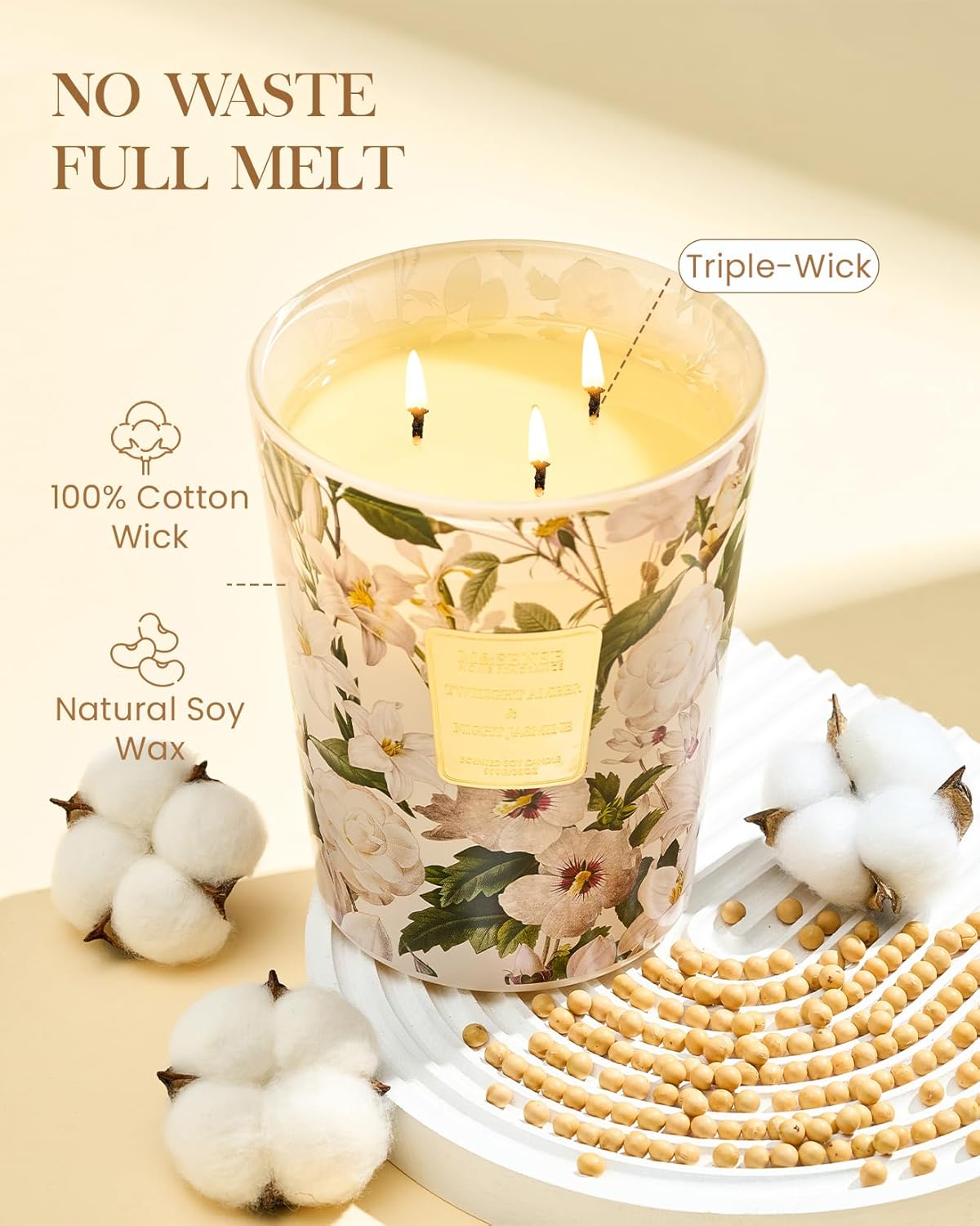 M&SENSE Jasmine Candles Highly Scented 3 Wick 35oz 150 Hours Burn Extra Large Jar Candles for Women, Natural Soy Wax Aromatherapy Candle for Stress Relief, Meditation, Yoga, Spa - Colors A