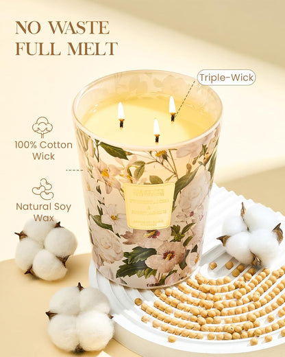 M&SENSE Jasmine Candles Highly Scented 3 Wick 35oz 150 Hours Burn Extra Large Jar Candles for Women, Natural Soy Wax Aromatherapy Candle for Stress Relief, Meditation, Yoga, Spa - Colors A